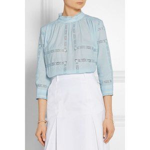 Sea NY Sky Blue Crochet-trimmed Cotton-voile Blouse Size 2 Net-A-Porter